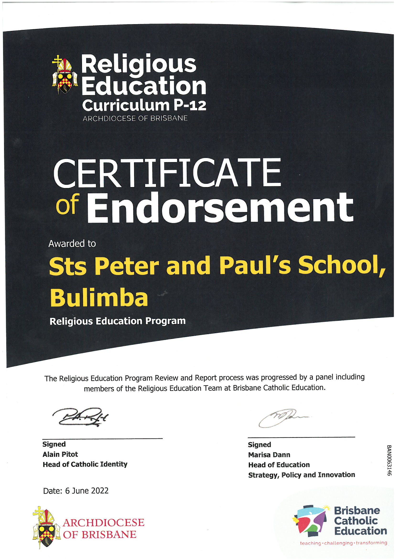 Certificate of Endorsement