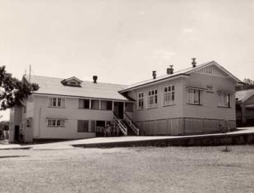 Archival photograph of an early school building.